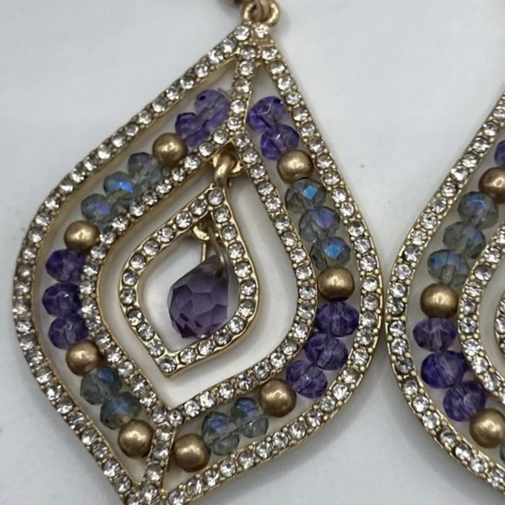 Lonna & Lilly beaded chandelier Pave Crystals Gold Tone Purple Drop ‎  EARRINGS